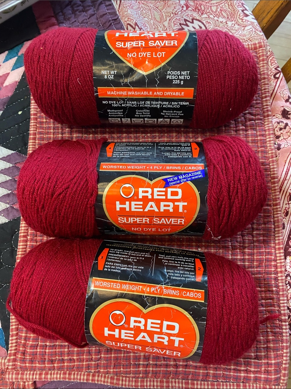 Vintage 80’s-90’s Red Heart Super Saver Yarn - Burgundy Red (3 skeins)